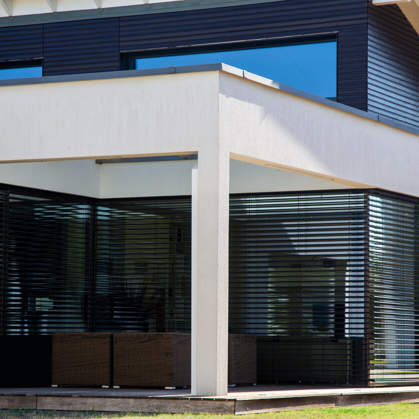 Window with modern venetian blind